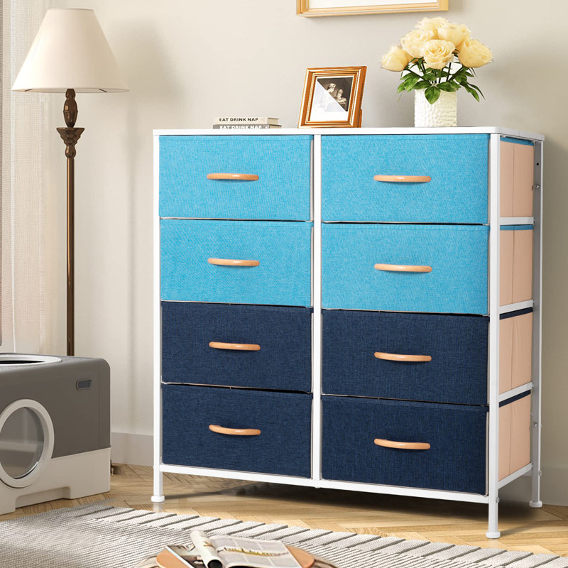 Commode 8 tiroirs Ylanzy, Bleu / vert