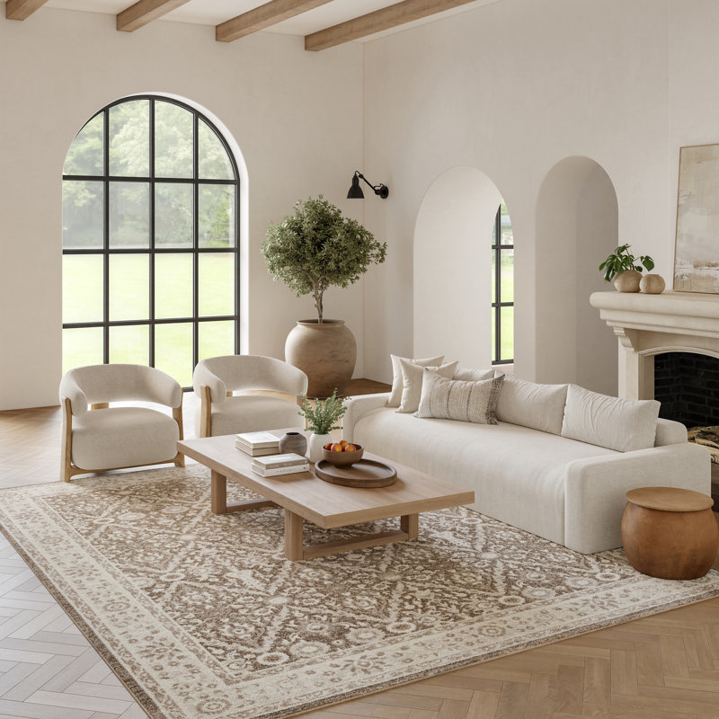 Charlton Home® Dionigia Ivory Mocha Vintage Indoor Rug, Rectangle 7'10" x 9'10"