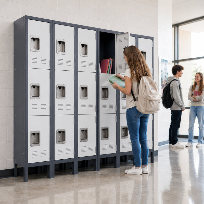 【Casier en acier à 3 niveaux Cabinet Armoire de rangement de 12 po de large avec ventilation, crochets muraux et de plafond, 44 lb par tablette, pour la maison, le garage, le bureau et la salle de gym (gris / bleu / jaune clair)