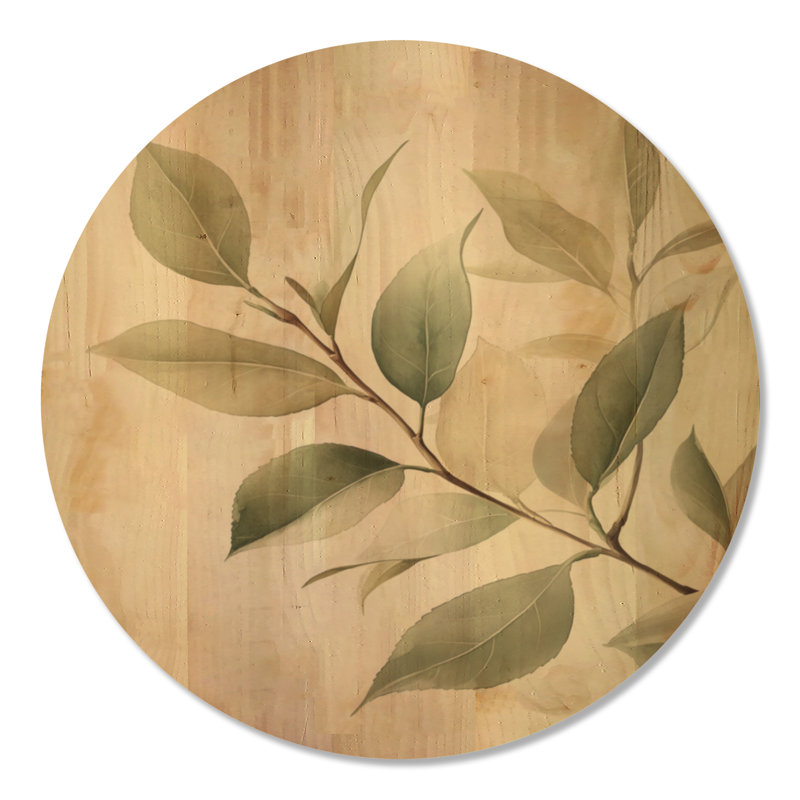 Feuillage de camélia doux - Décoration murale ronde en bois à motif botanique vert, Rond 36 po, Rond