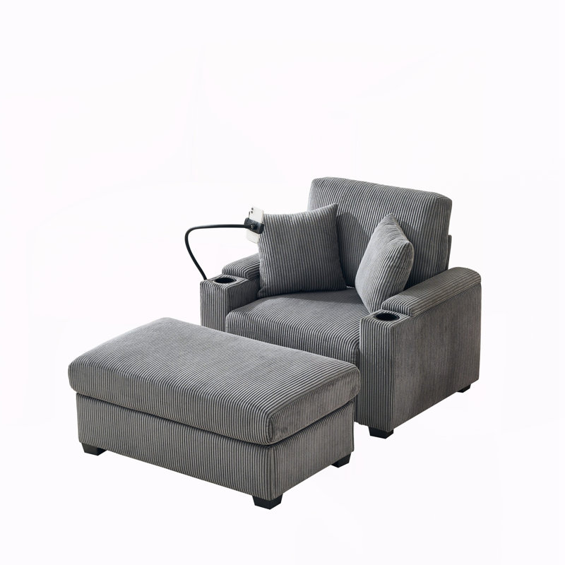Chaise longue d'intérieur avec repose-pieds et rangement, Gris