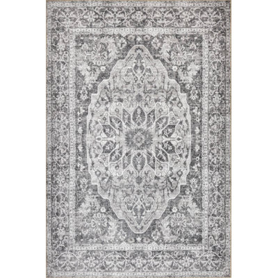 Jax Antique Vintage Patterned Gray Authentic Washable Chenille Carpet
