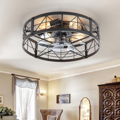 Lavelton 20'' 7-Blade Indoor Enclosed Caged Flush Mount Ceiling Fan with the Remote Control