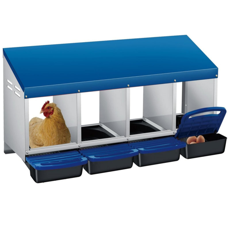 Boîte de nidification à 4 trous pour poulailler avec perchoir ((bleu)), Blue/Silver/Black