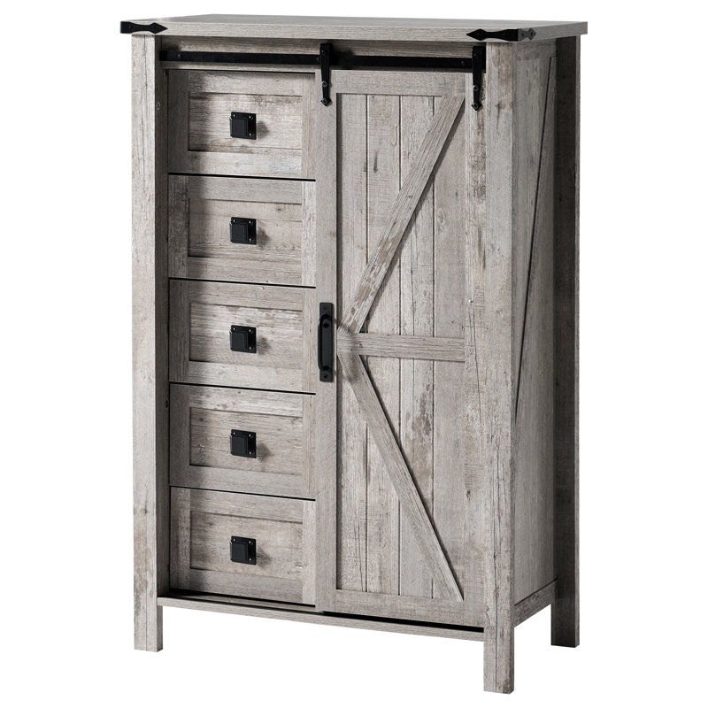  48" Tall Farmhouse 5 Drawers Dressers, Gray