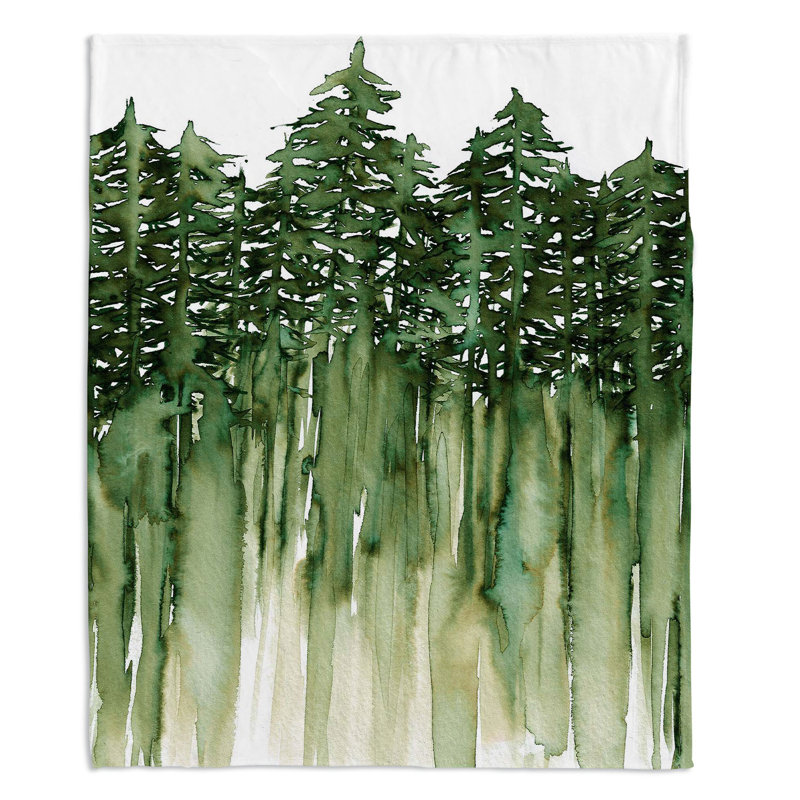 Couverture en sherpas vert douce forest trees, l 68 po x L 80 po