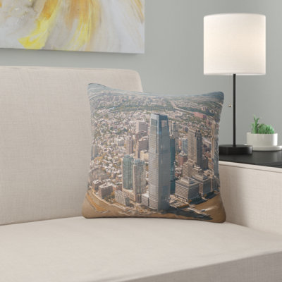 Cityscape Aerial View of City from Helicopter Pillow