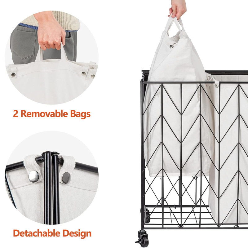 Panier à linge roulant avec couvercle, tablettes