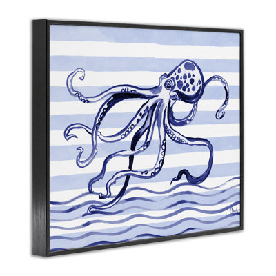 Indigo Brushstroke Octopus Framed Giclee, design by Paul Brent