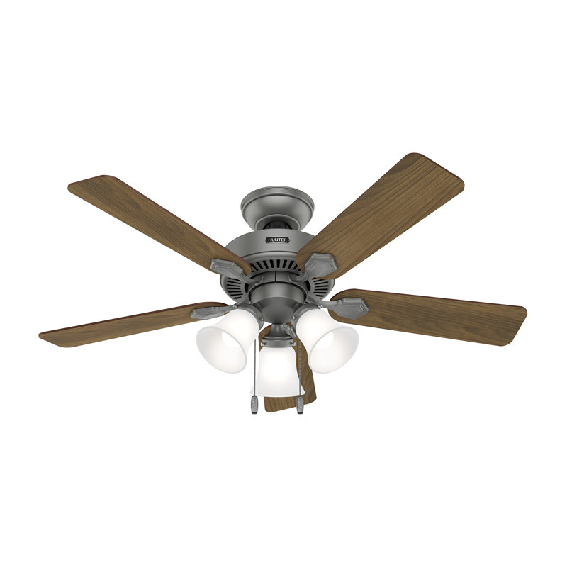 44" Swanson ENERGY STAR® 5-Blade Standard Ceiling Fan with Pull Chain and LED Light Kit Included, Natural, Silver
