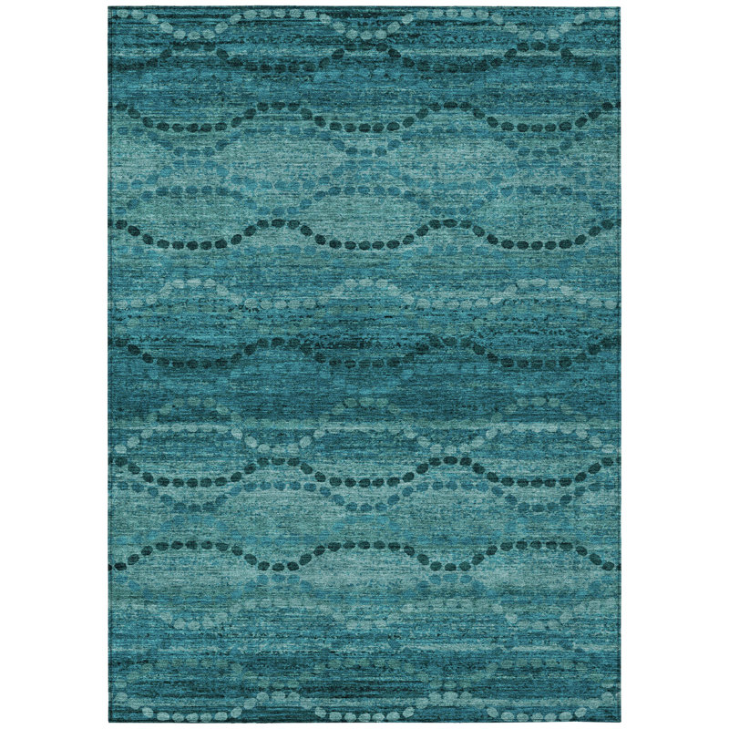 Machine Washable Indoor/Outdoor Xhevrie Turquoise Rug, Rectangle 3' x 5'