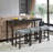 4-Piece Modern Bar Table Set with Built-in Power Outlet Sofa Behind Couch Table & 3 Padded Stools Dark Grey Upholstery Sturdy Metal Frame for Living Room, Dining & Home Office