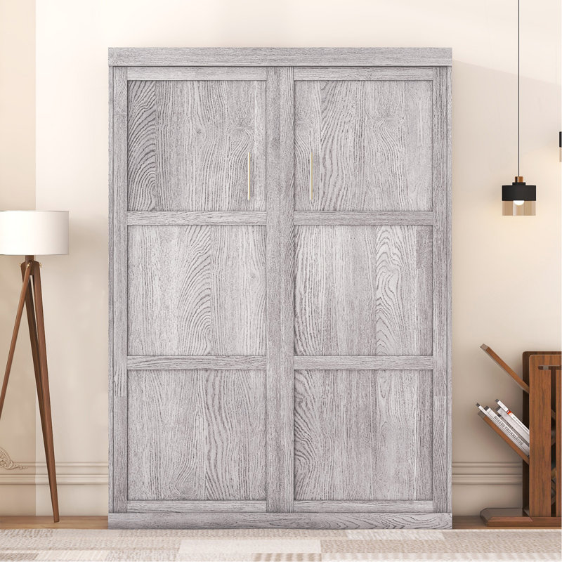 Lit escamotable double, peut être plié dans une armoire, gris