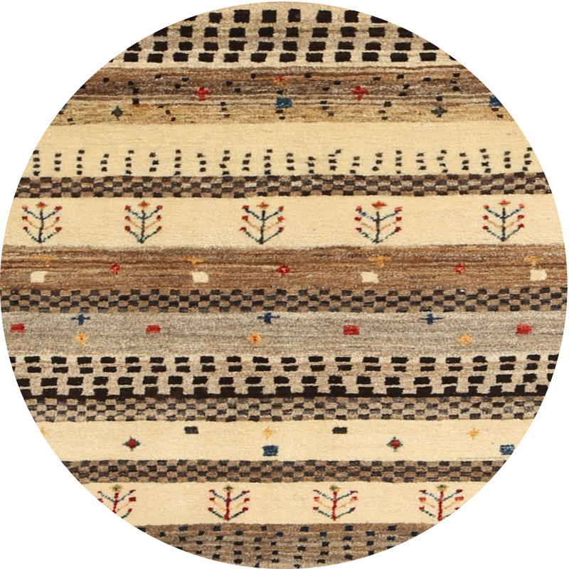 Tapis beige/gris/noir contemporain, Rond 3 pi