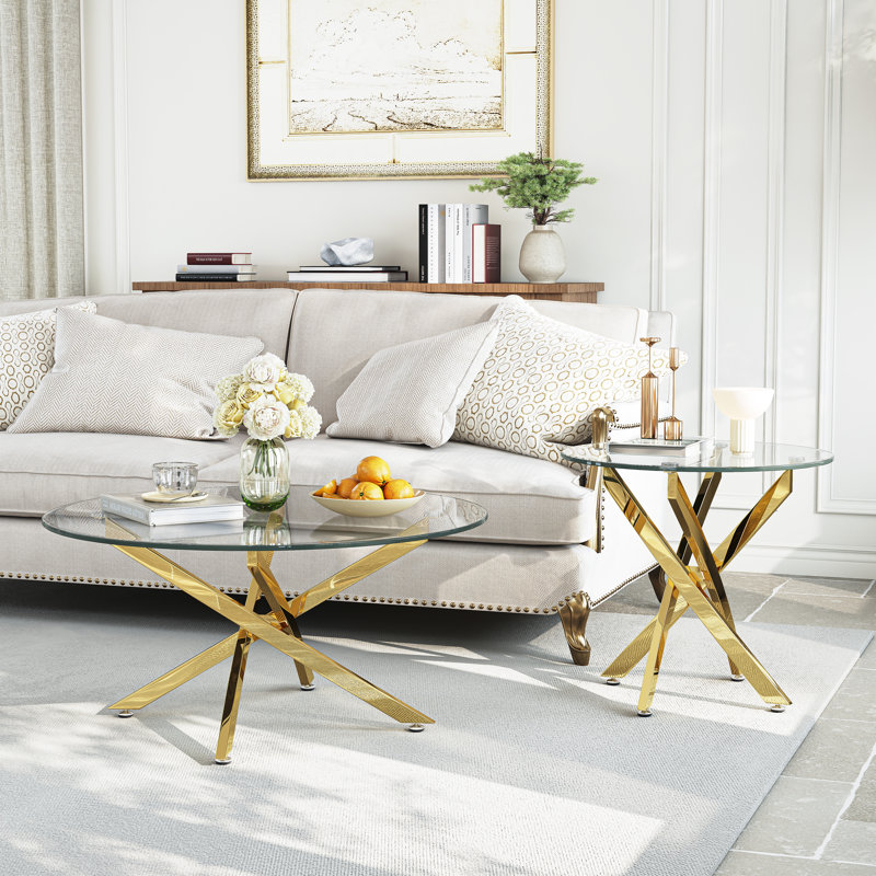 Ayala Glass Top Single Coffee Table, Gold