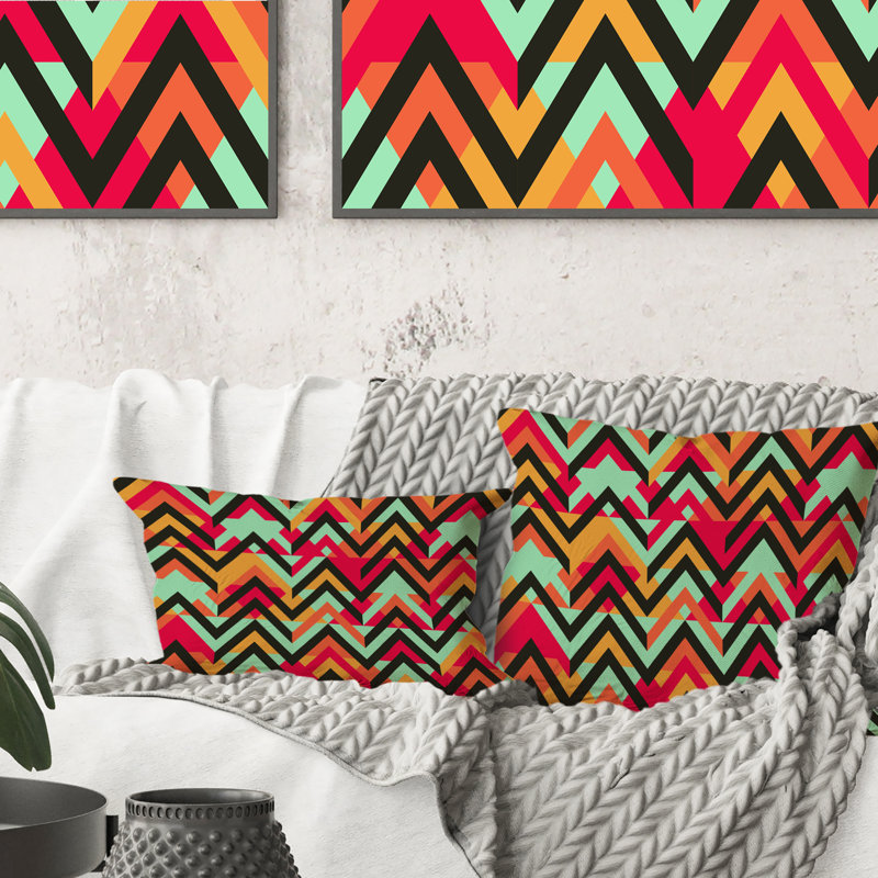 Coussin décoratif à motif zigzag en rouge et bleu, 16 po x 16 po