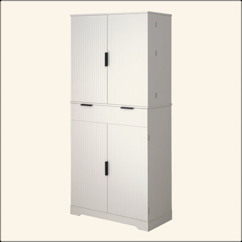 Armoire de cuisine 72 "cannelée avec 3 tiroirs à clavier et 6 tablettes de porte. Armoire de rangement autoportante réglable pour la salle de bain, la salle à manger, le bureau, le vestibule