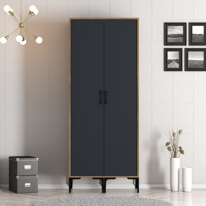 Berend 2 Door Manufactured Wood Wardrobe, Walnut/Anthracite