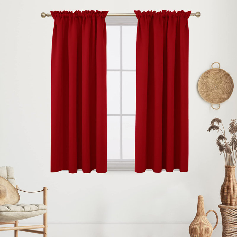 Room Darkening Rod Pocket Thermal Insulated Blackout Curtains (Set of 4), 42" W x 45" L, Red