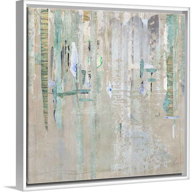 « cascade réflexions », peinture sur toile, Cadre flottant blanc, H 17,7 po x l 17,7 po x P 1,75 po