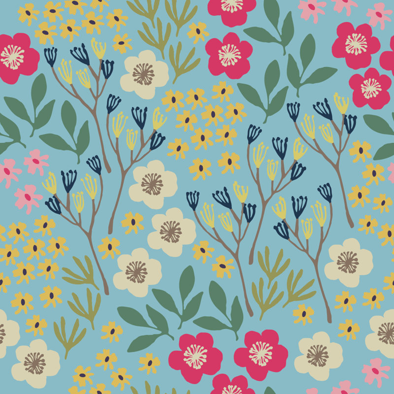 Carreau de papier peint l 25 po, L 2,09 pi x L 10,42 pi, Rose / Bleu / Vert