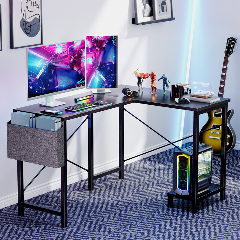 L Shaped Reversible Desk with CPU Stand, Black