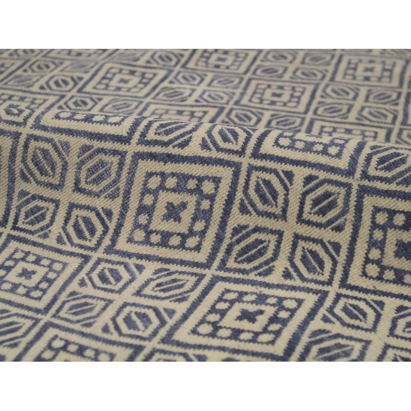 Tapis bleu clair et ivoire noué à la main de haute qualité, Rectangle 8'9" x 12