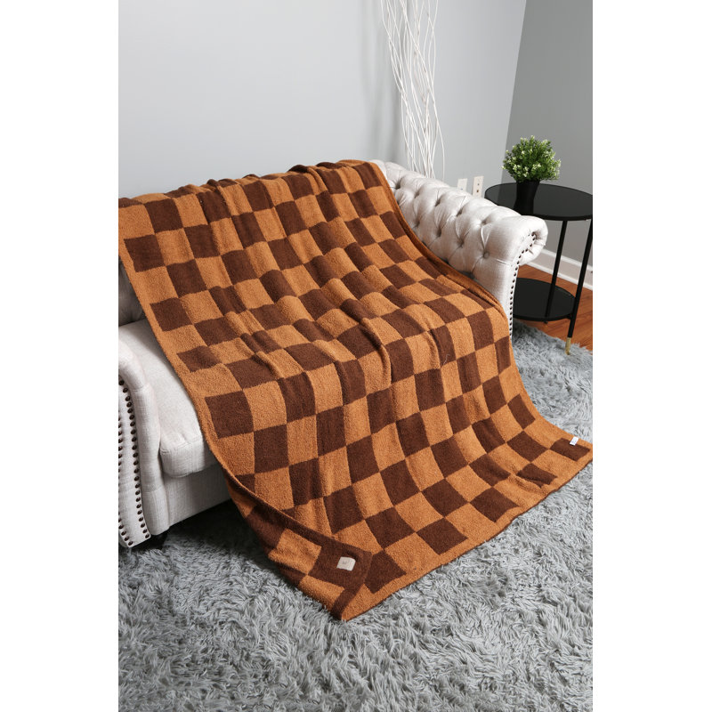 Jeté doux à carreaux , Brun