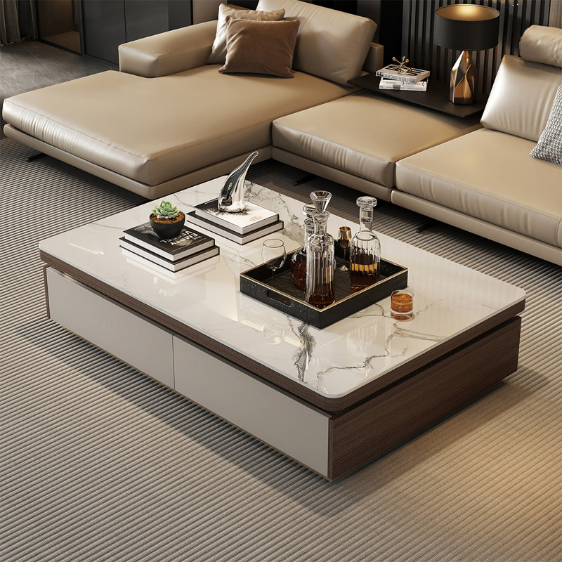 Table rectangulaire légère et luxueuse, H 15,7 po x L 39,4 po x l 23,6 po, Brun / Blanc
