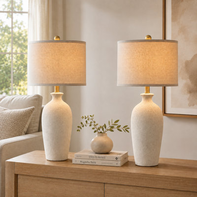 Ensemble de lampes de table en céramique 25 po avec abat-jour en lin, ampoules DEL incluses (ensemble de 2)