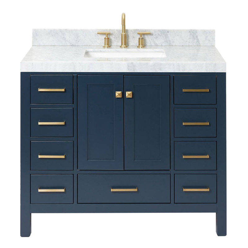 Cambridge Single Bathroom Vanity with Carrara Marble Top, Midnight Blue
