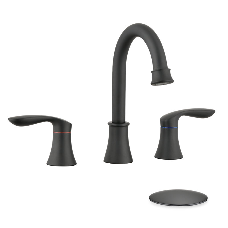 Widespread 2-handle Bathroom Faucet with Drain Assembly, Matte Black 