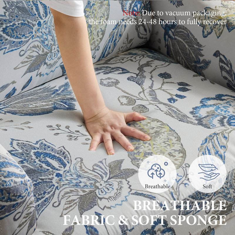Fauteuil d'appoint 30 po avec pieds rembourrés, Motif floral bleu