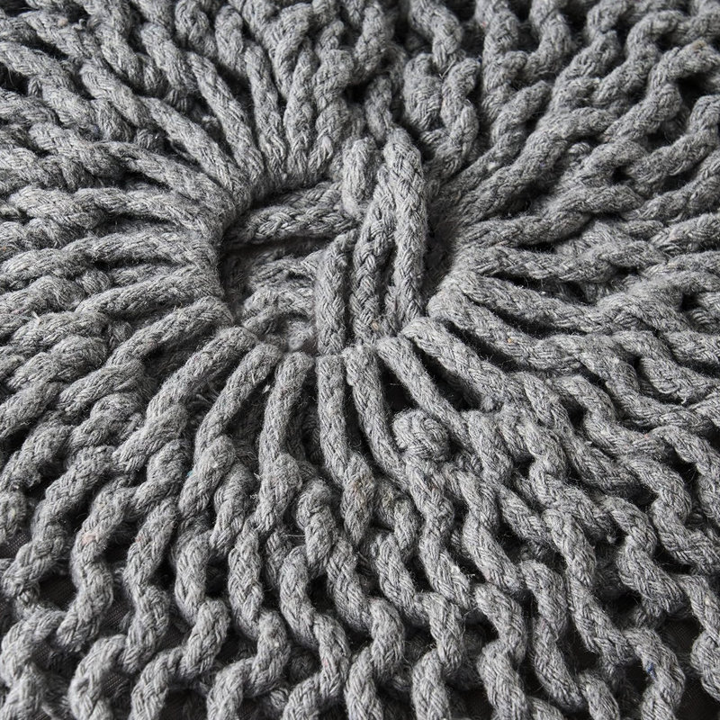 Modern Home Grey Pouf With Classic Knit Weave - 20.02"X20.02"X13.64", No Assembly Covering