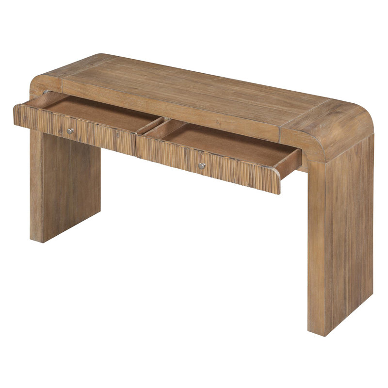 Floret 54.3" Fluted Design Console Table With Curved Edge, Natural