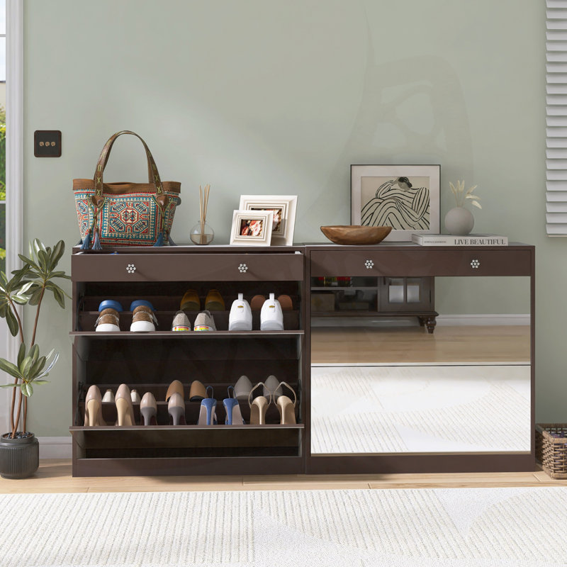Armoire à chaussures moderne à miroir avec tiroirs et rangement réglables, parfaite pour les entrées et les petits espaces