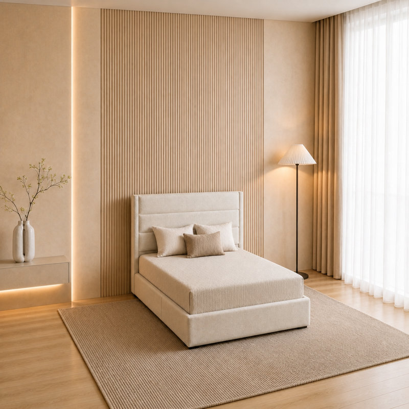  Lit de rangement rembourré Denicolais, Beige, Simple