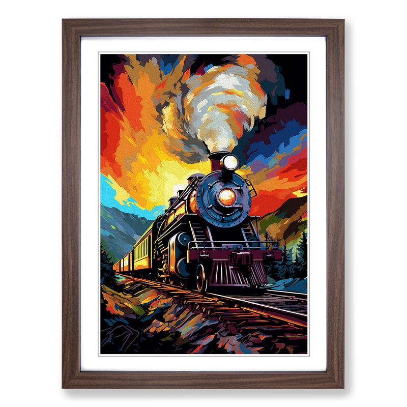 Steam Train Pop - Single Picture Frame Print on Wood, Walnut, 34cm H x 25cm W x 2cm D