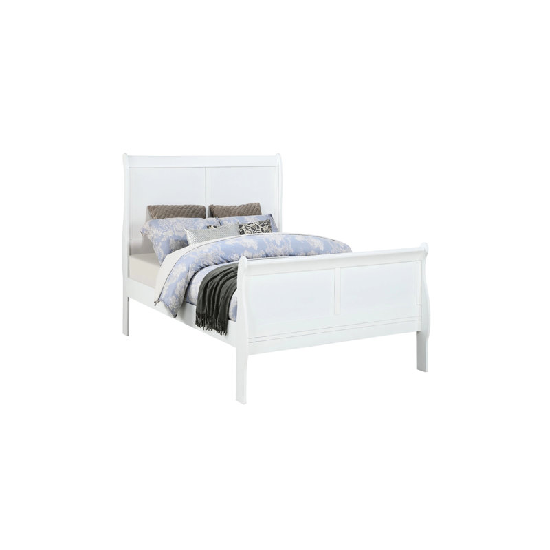 Lit simple pour chambre simple, bois massif blanc, conception, pieds de support, anglais, lit en bois élémentaire transitionnel pour la chambre à coucher, fondation indispensable