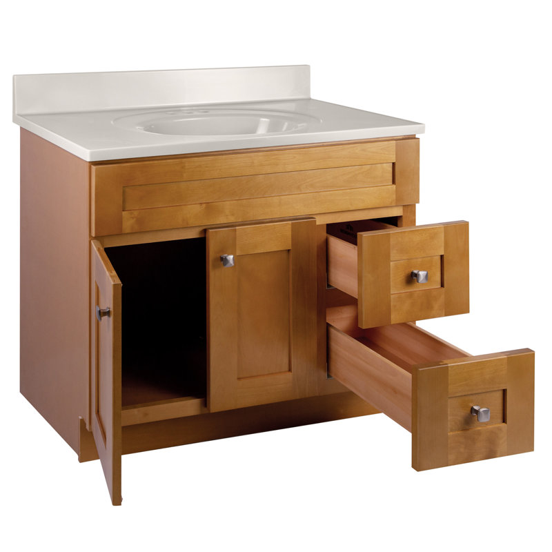 Modern Birch 37" Bathroom Vanity with White Marble Top
