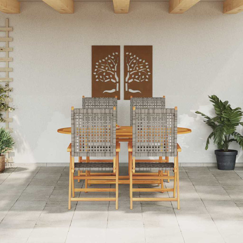Vidaxl Garden Dining Set 5 Pcs Solid Acacia Wood And Poly Rattan, Grey