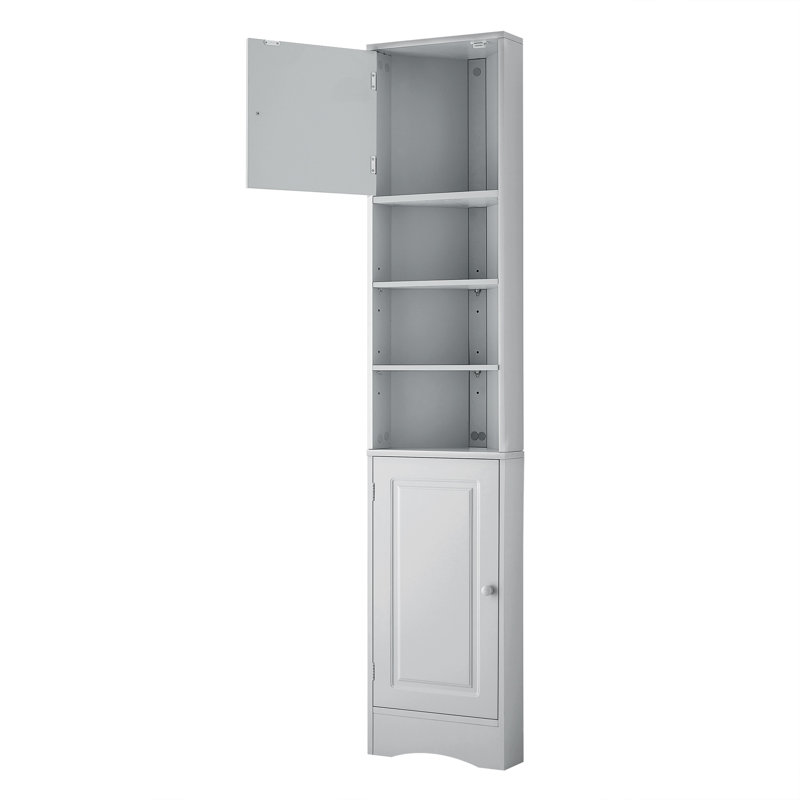 Multi-Functional Corner Cabinet Tall Bathroom Storage Cabinet with Two Doors and Adjustable Shelves, Open Shelf, Gray