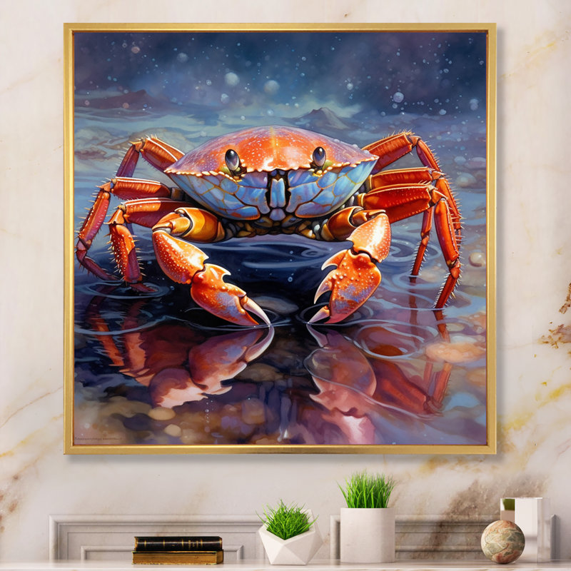 Décoration murale crabe Beachcombers IV - animaux, H 16 po x l 16 po x P 1 po, Cadre flottant doré