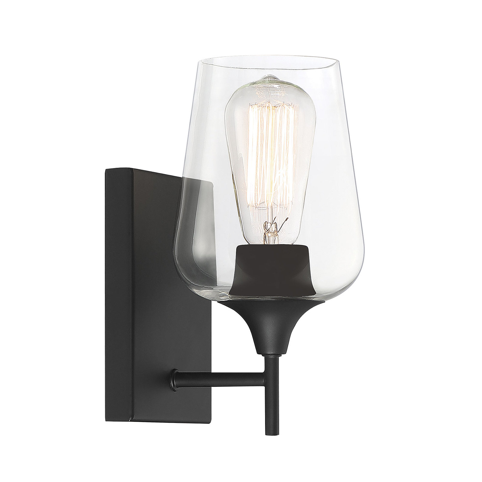 Breena Single Light Dimmable Armed Sconce, Matte Black, Clear