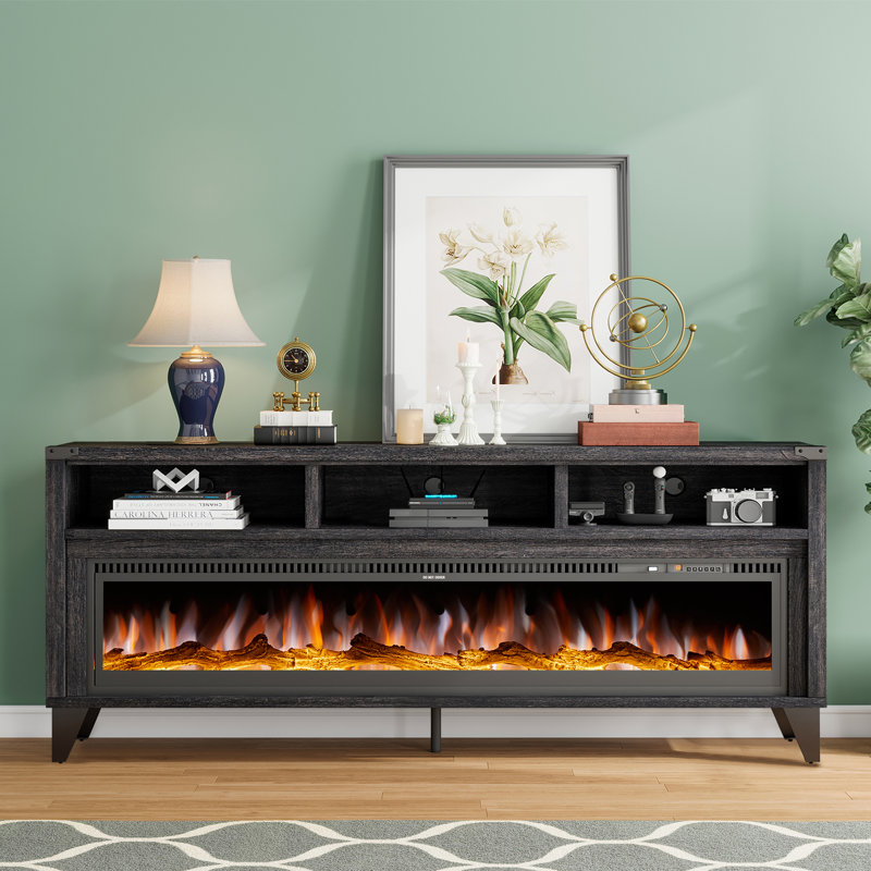 Luciano 65" W Farmhouse TV Stand with 60" W Electric Fireplace, Black
