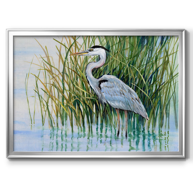 Heron In The Marsh II, reproduction d'art sur toile, H 26 po x l 38 po x P 1,5 po, Argent