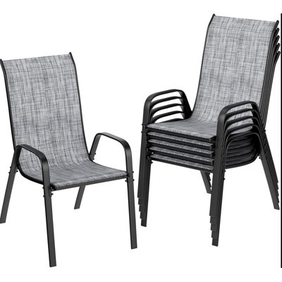 All-Weather Stackable Patio Chairs, Durable Textilene Fabric with Armrests, Sturdy Metal Frame, Ergonomic Quick-Dry Outdoor Dining Chairs for Backyard & Poolside(Gray, 6pcs)