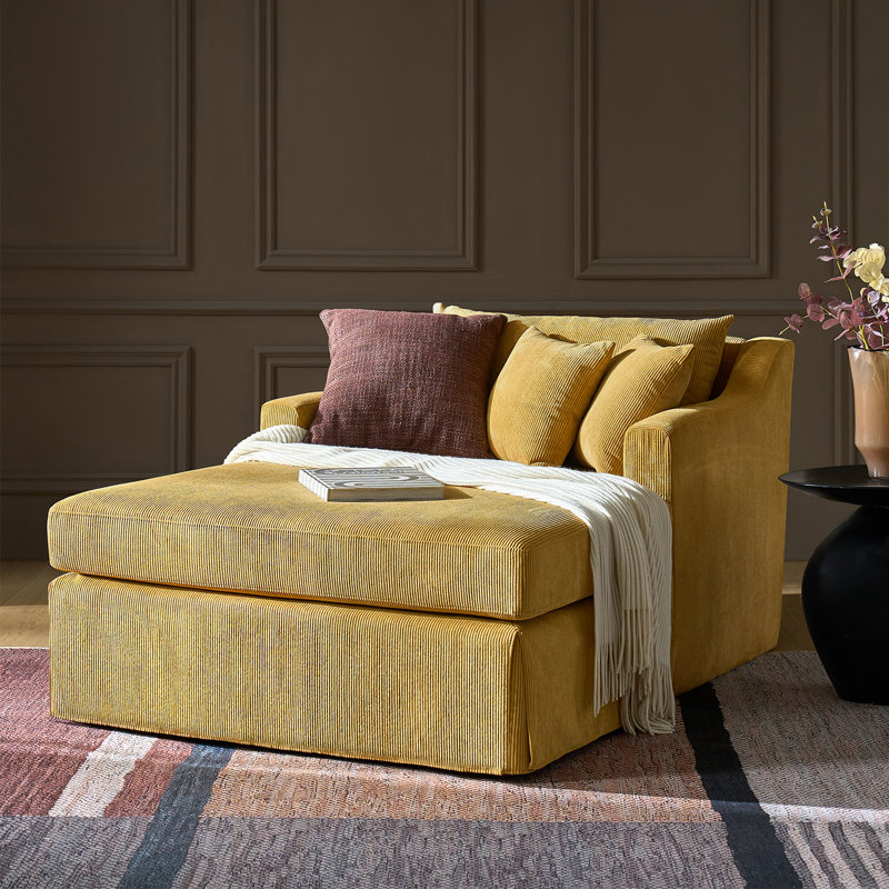 Chaise longue avec housse en velours côtelé 45 po Berte, Moutarde