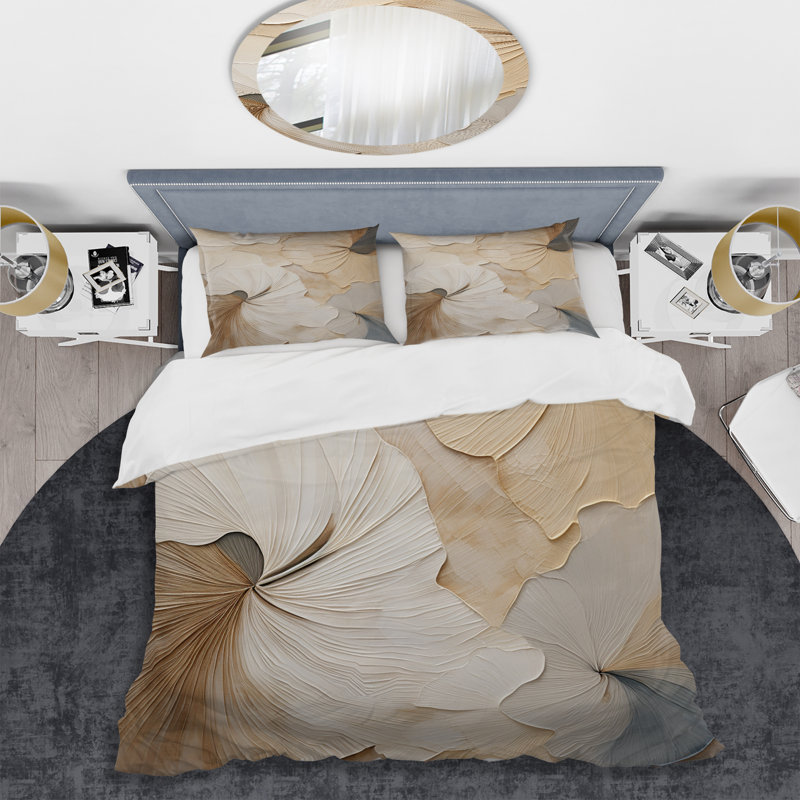 Ensemble de housse de couette beige minimaliste Elegance In Bloom - Flowers