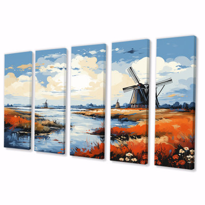 Holland Wall Turbine Meadows II - Wind Turbines, ensemble de 5 décorations murales